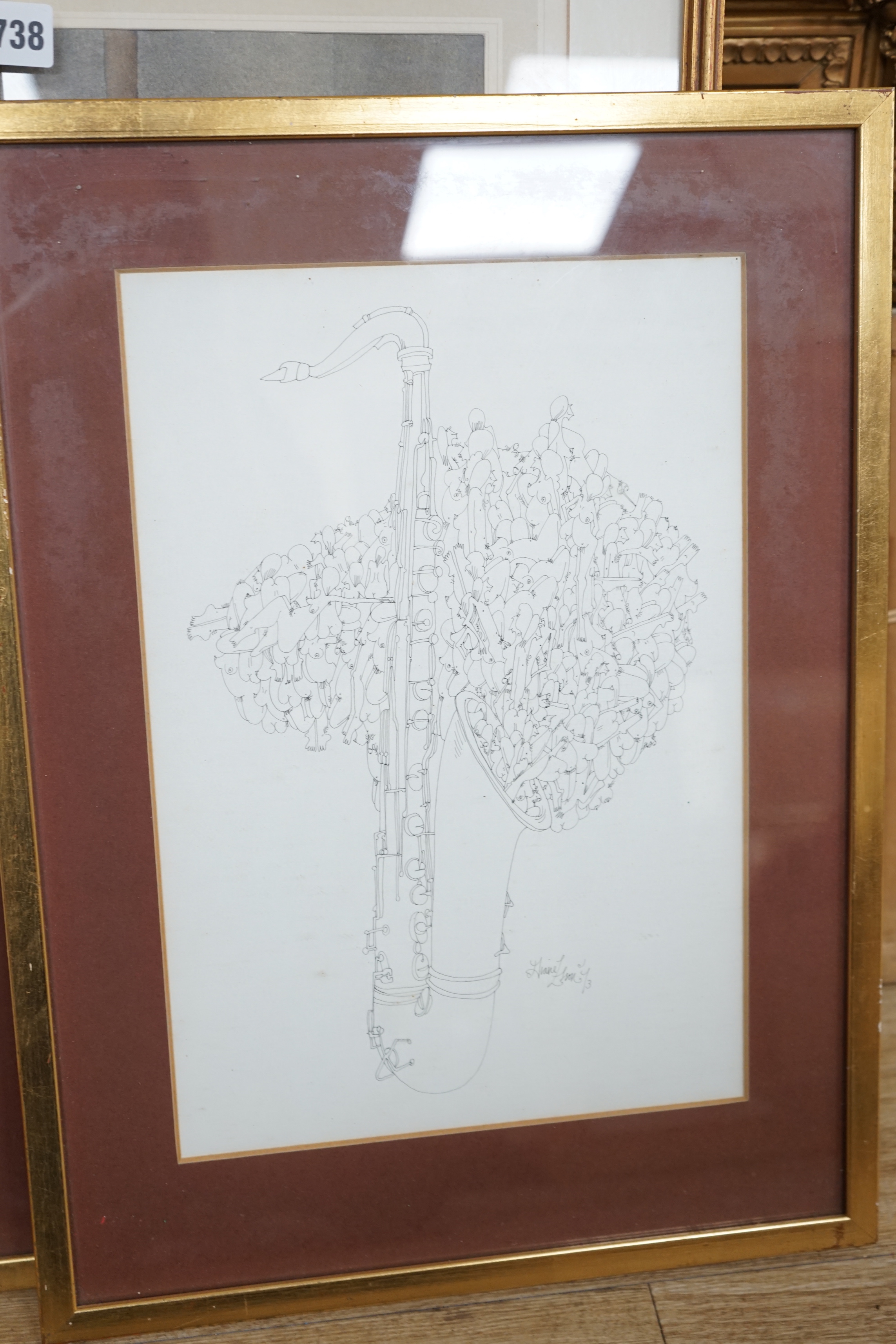 Diane Elson (b. 1953), two ink and washes, Surreal compositions, tree and trumpet, each signed and dated '73, largest 38 x 22cm